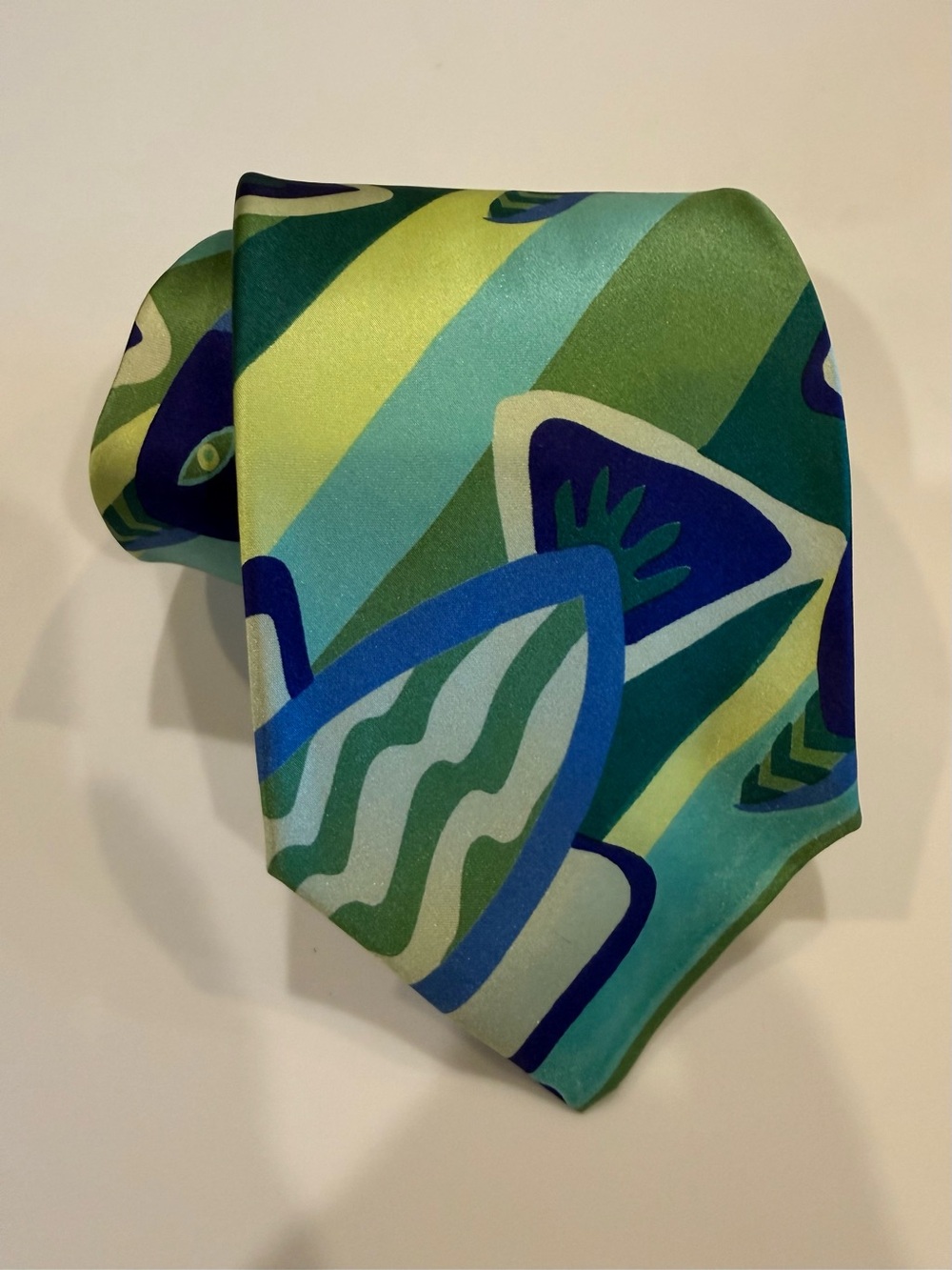 Memphis Milano Nathalie Du Pasquier Silk Abstract Vintage 80s Green Fish Tie NWT